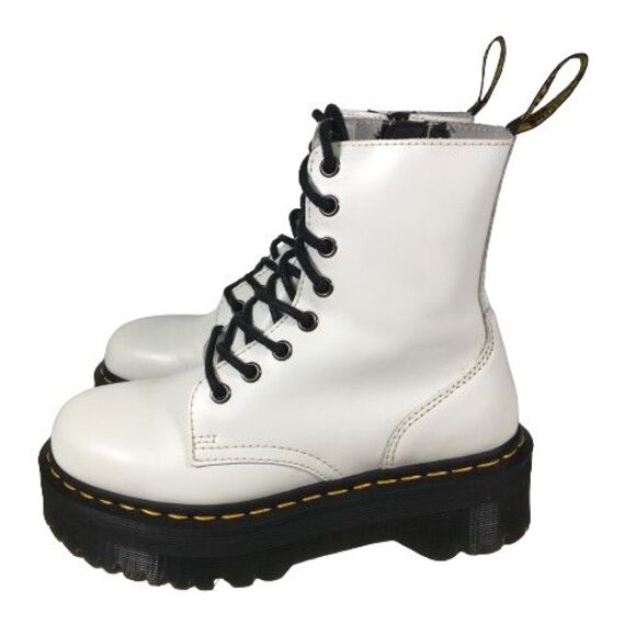 Dr. Martens US Sz 6 Jadon Leather Platform Combat Boots Side Zip Lace-Up White - Picture 1 of 13